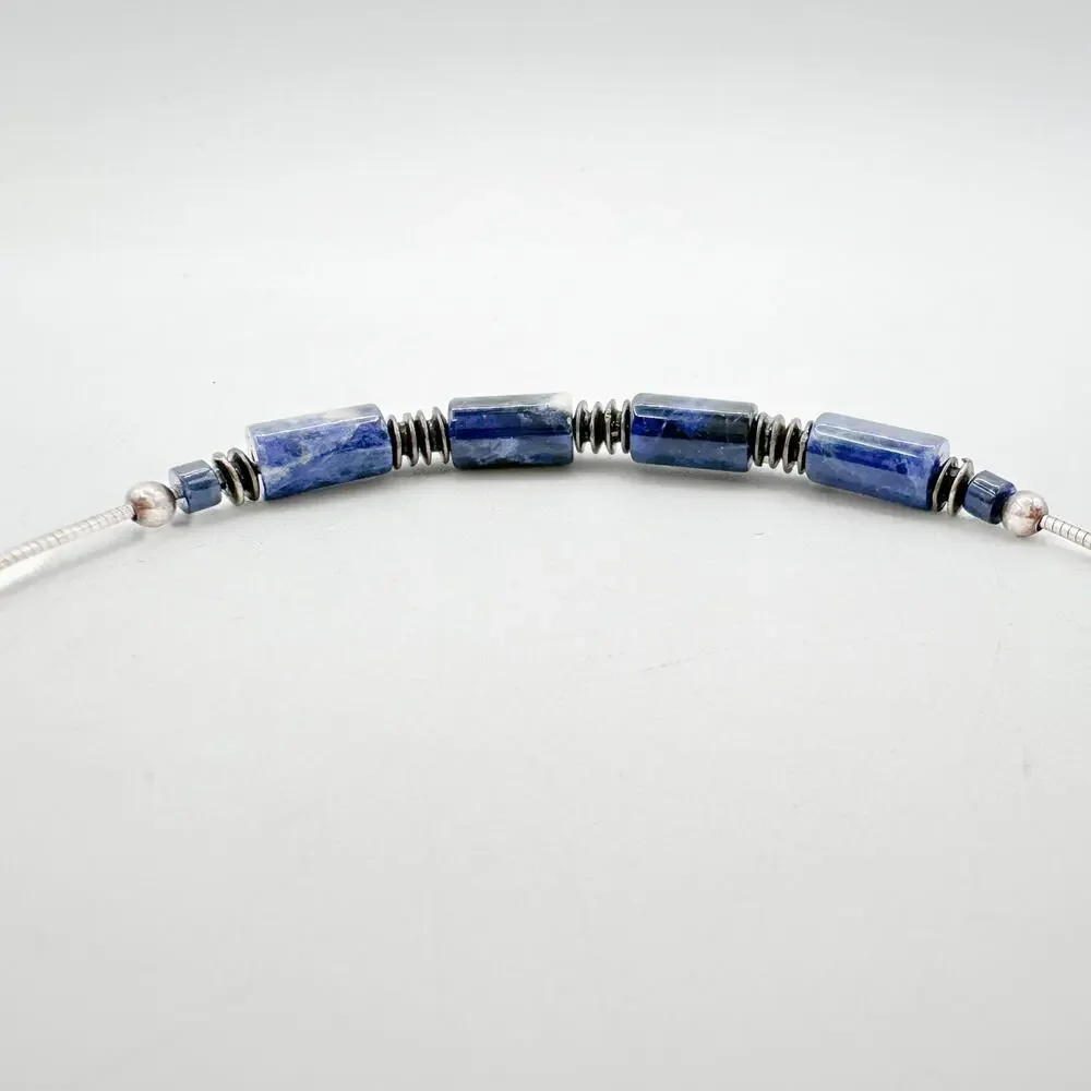 Silpada Sterling Silver Tube Sodalite Necklace 90s Beaded Omega Chain Choker